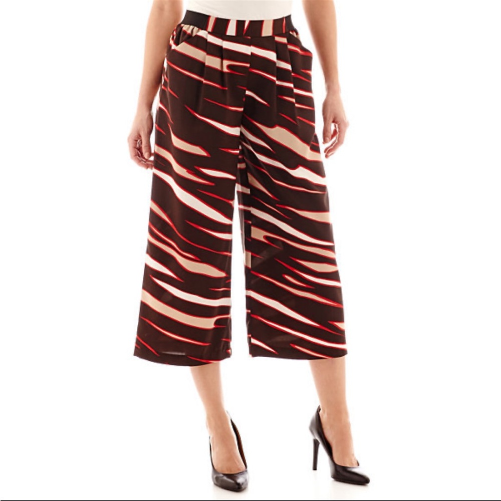 Worthington Bold Striped Pull-On Elastic Waist Wide Legs Skirt Capris Pants